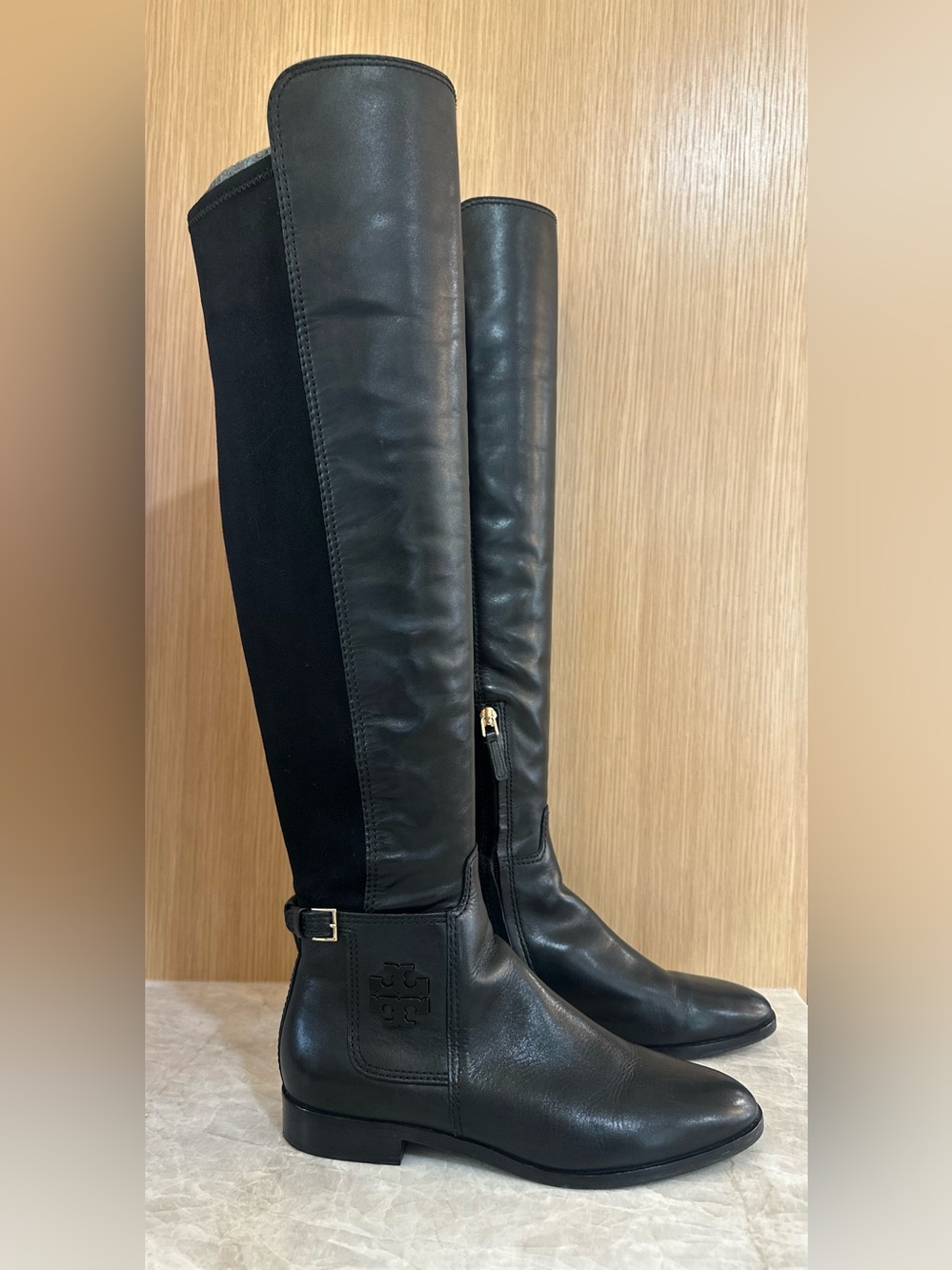 Tory Burch Wyatt Leather Over-The-Knee Boots Black Size 8